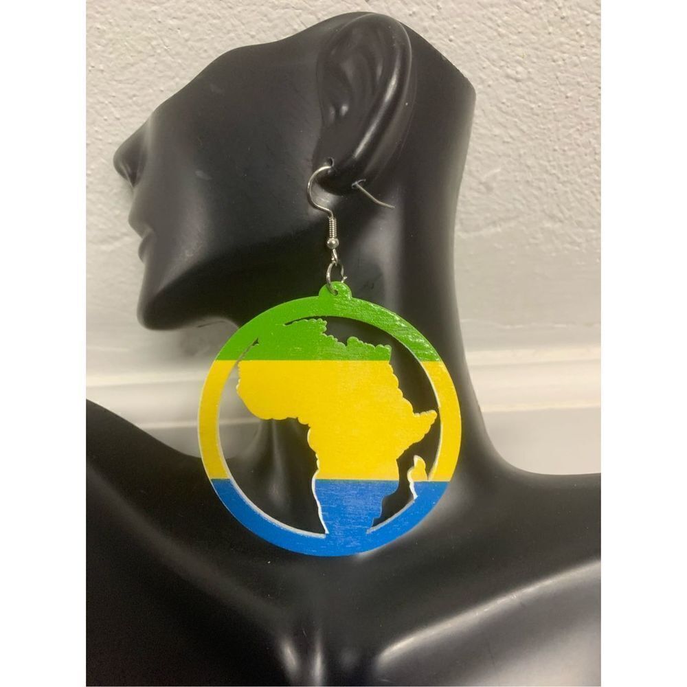 Blue green yellow Afrocentric earrings